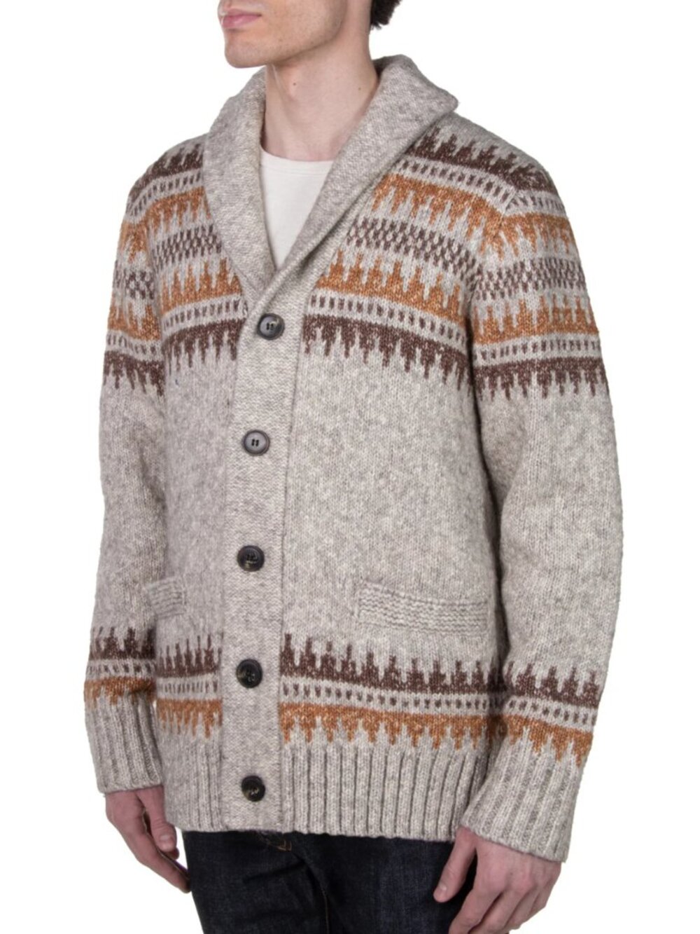 Schott NYC Yak Blend Motif Shawl Collar Cardigan Limestone Men's Large - Picture 3 of 6